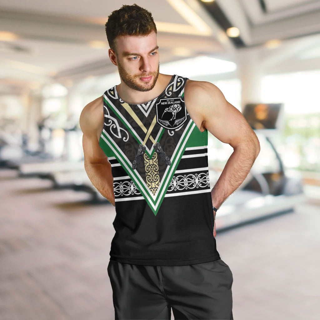 New Zealand Maori Rugby Custom Men Tank Top Aotearoa Koru Geometric - Naturalistic Green LT03 Green - Polynesian Pride