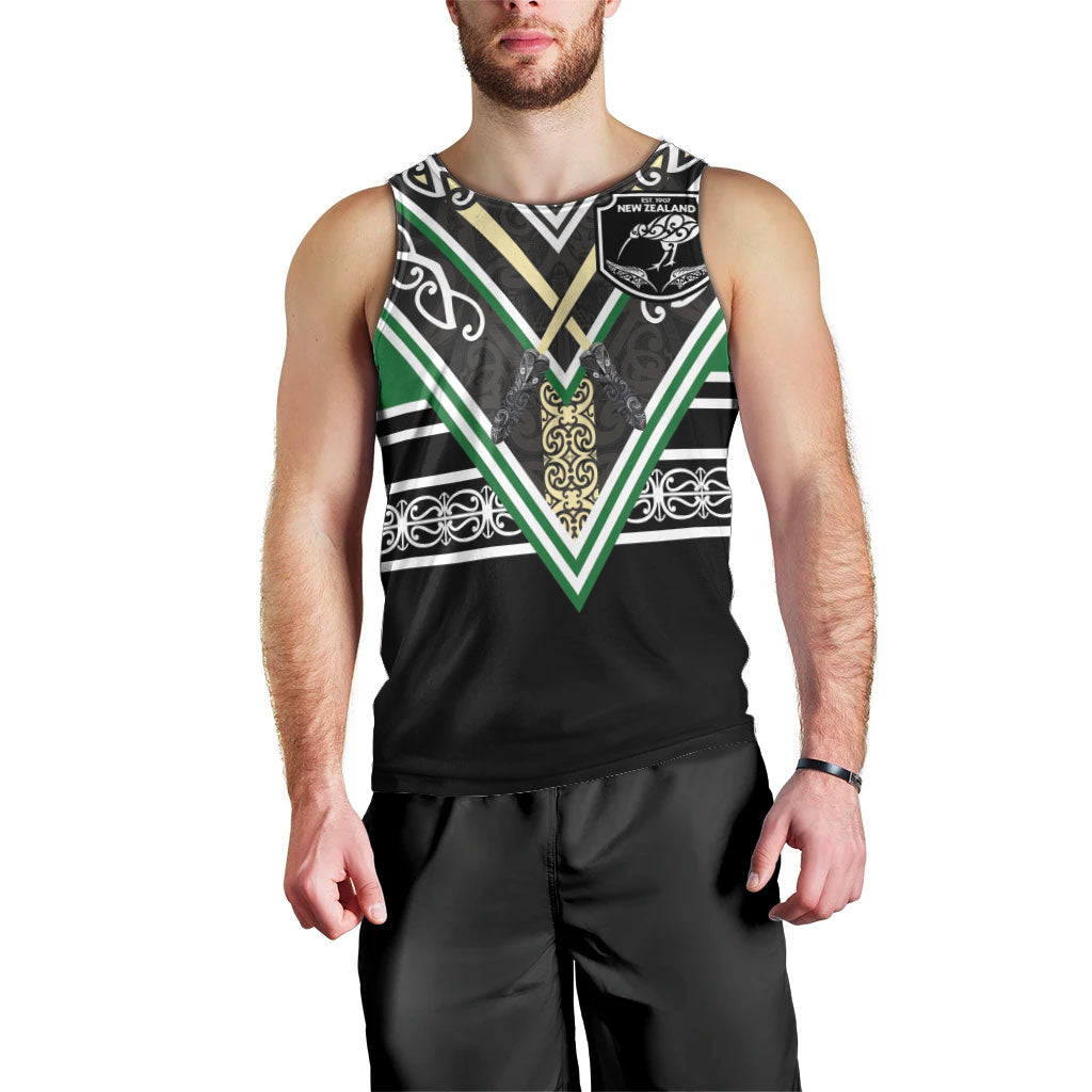 New Zealand Maori Rugby Custom Men Tank Top Aotearoa Koru Geometric - Naturalistic Green LT03 - Polynesian Pride