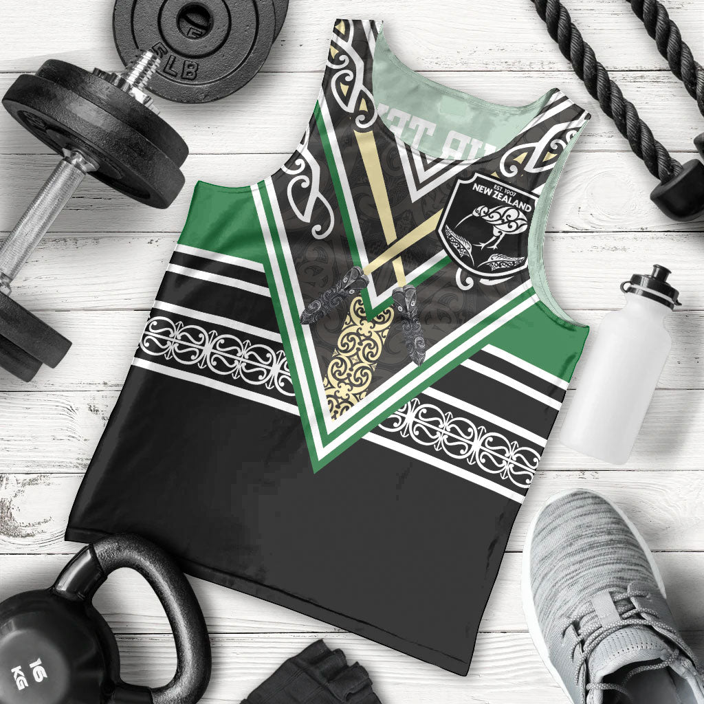New Zealand Maori Rugby Custom Men Tank Top Aotearoa Koru Geometric - Naturalistic Green LT03 - Polynesian Pride