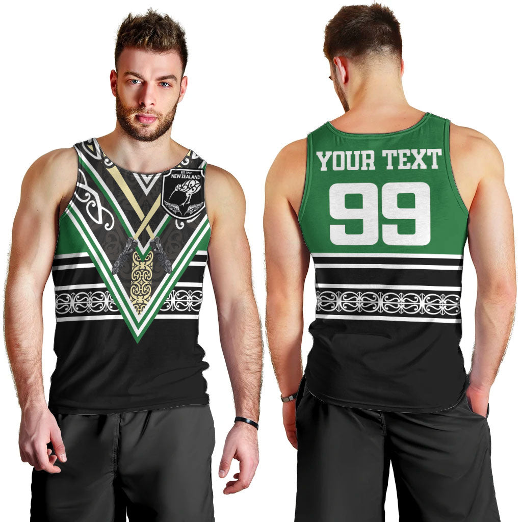 New Zealand Maori Rugby Custom Men Tank Top Aotearoa Koru Geometric - Naturalistic Green LT03 - Polynesian Pride