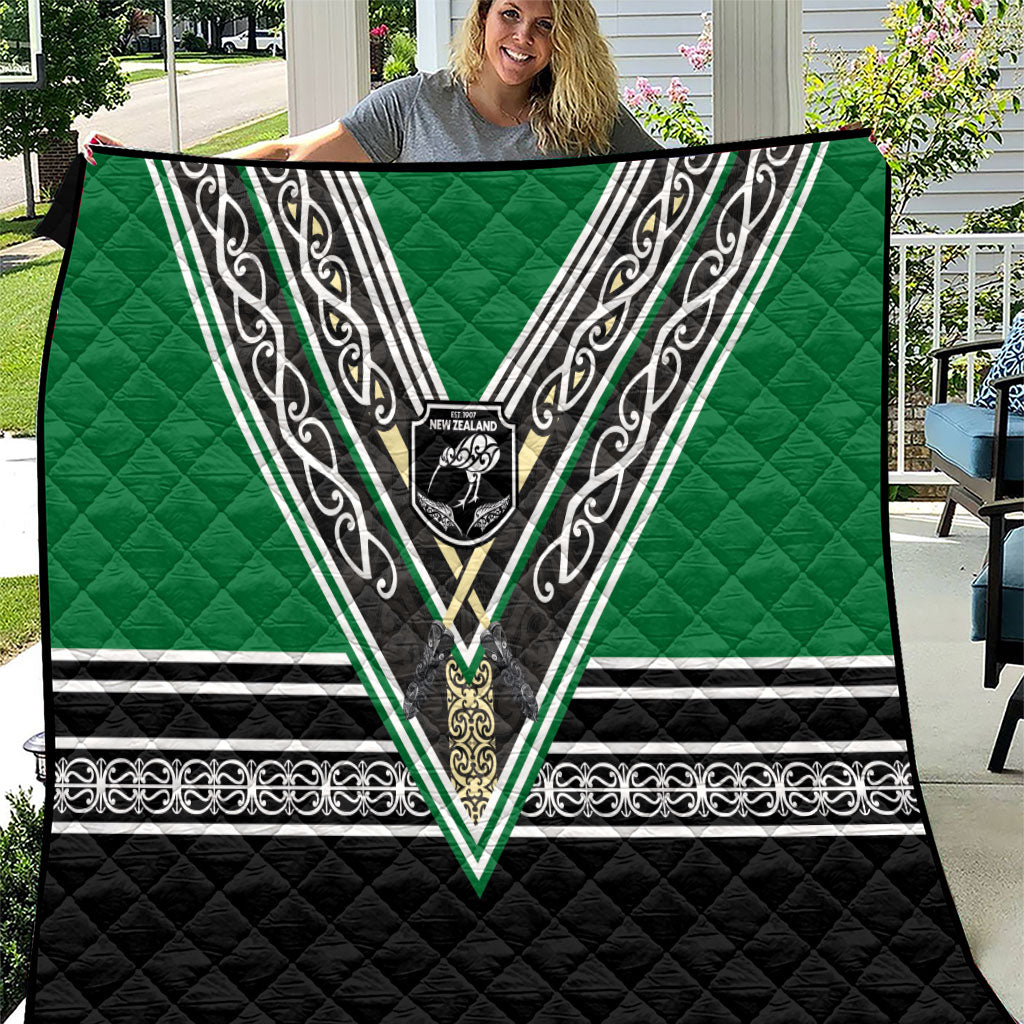 New Zealand Maori Rugby Quilt Aotearoa Koru Geometric - Naturalistic Green LT03 Green - Polynesian Pride