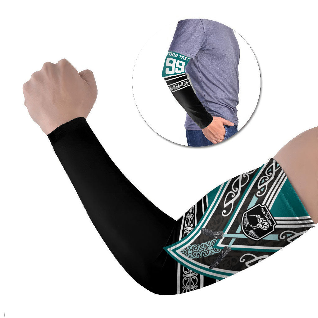 New Zealand Maori Rugby Custom Arm Sleeves Aotearoa Koru Geometric - Oceanic Color LT03 Set of 2 Turquoise - Polynesian Pride