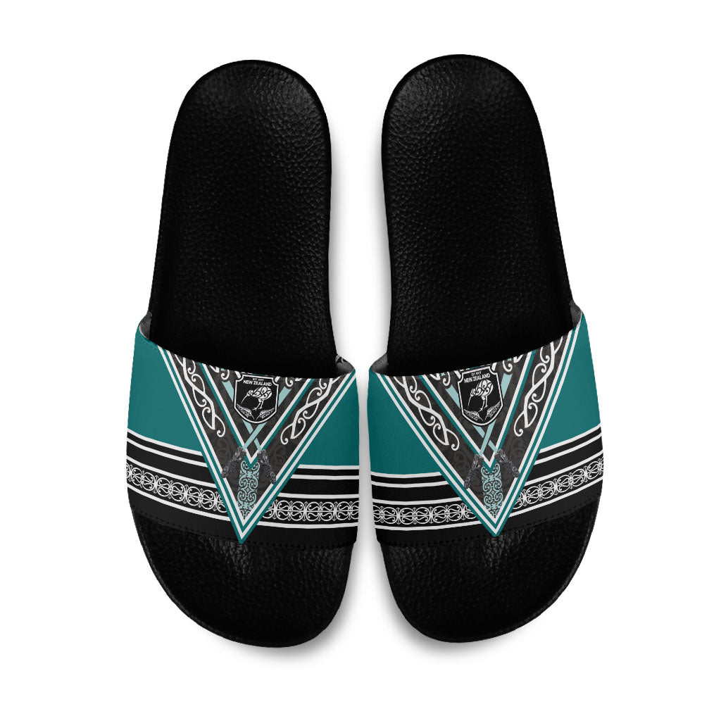 New Zealand Maori Rugby Slide Sandals Aotearoa Koru Geometric - Oceanic Color LT03 Turquoise - Polynesian Pride