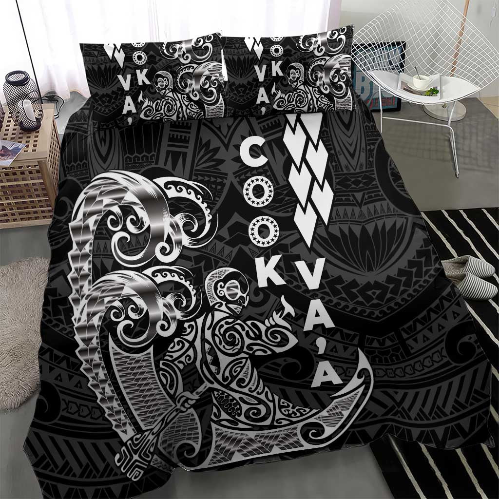 Cook Islands Va'a Polynesian Art Tattoo Bedding Set Black Color LT03 - Polynesian Pride