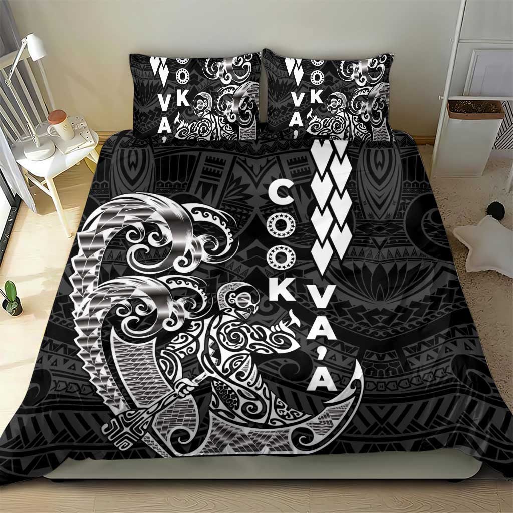 Cook Islands Va'a Polynesian Art Tattoo Bedding Set Black Color LT03 - Polynesian Pride