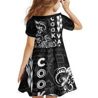 Cook Islands Vaa Polynesian Art Tattoo Family Matching Off The Shoulder Long Sleeve Dress and Hawaiian Shirt Black Color