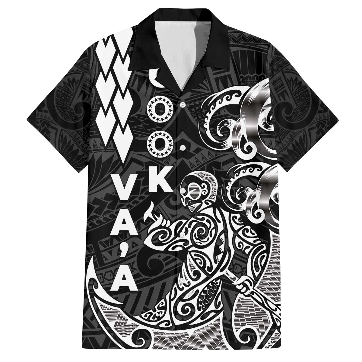 Cook Islands Vaa Polynesian Art Tattoo Family Matching Off The Shoulder Long Sleeve Dress and Hawaiian Shirt Black Color
