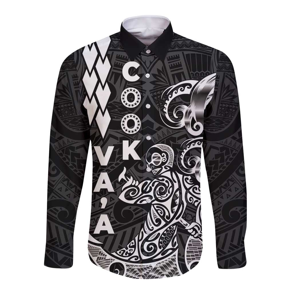 Cook Islands Va'a Polynesian Art Tattoo Long Sleeve Button Shirt Black Color LT03 Unisex Black - Polynesian Pride