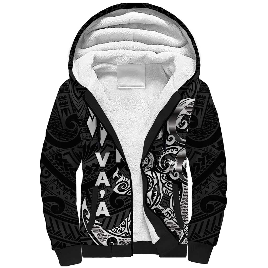 Cook Islands Vaa Polynesian Art Tattoo Sherpa Hoodie Black Color