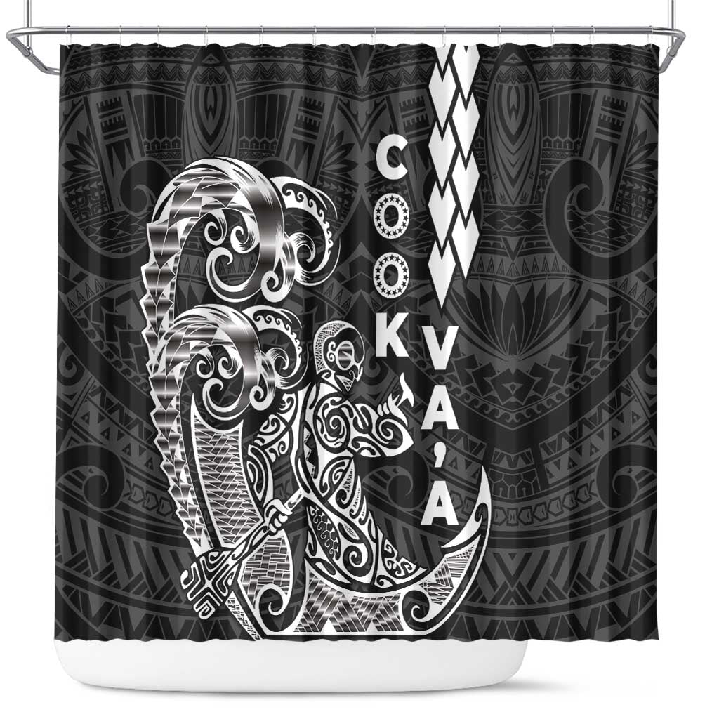 Cook Islands Va'a Polynesian Art Tattoo Shower Curtain Black Color LT03 Black - Polynesian Pride