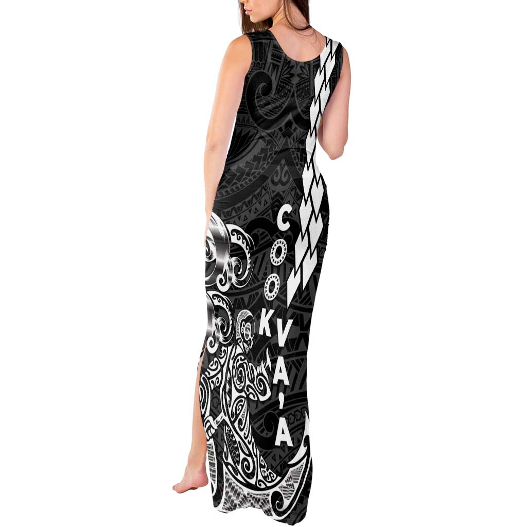 Cook Islands Va'a Polynesian Art Tattoo Tank Maxi Dress Black Color LT03 - Polynesian Pride