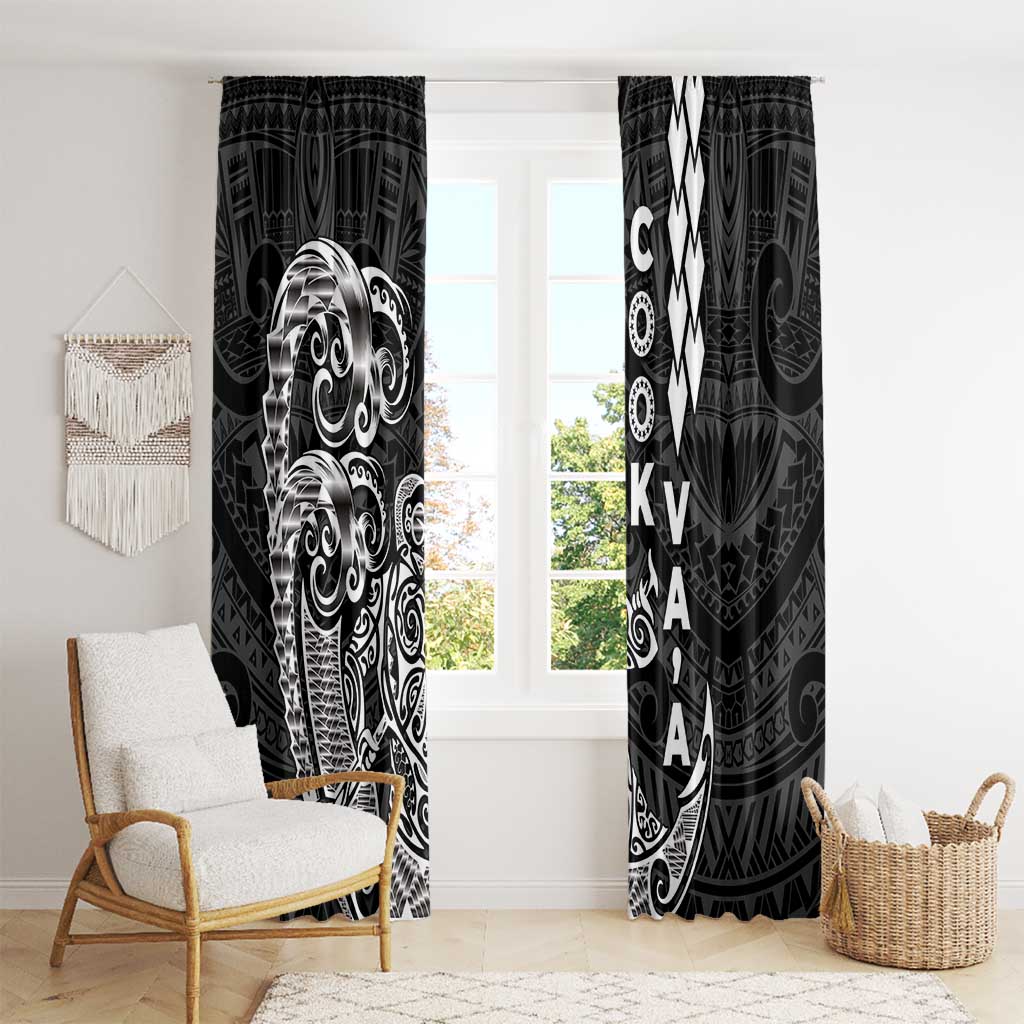 Cook Islands Vaa Polynesian Art Tattoo Window Curtain Black Color