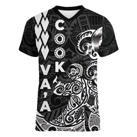 Cook Islands Va'a Polynesian Art Tattoo Women V-Neck T-Shirt Black Color LT03 Female Black - Polynesian Pride