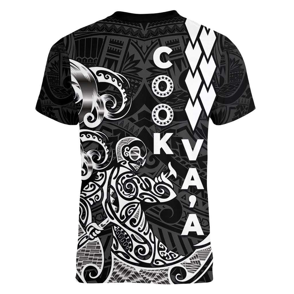 Cook Islands Va'a Polynesian Art Tattoo Women V-Neck T-Shirt Black Color LT03 - Polynesian Pride