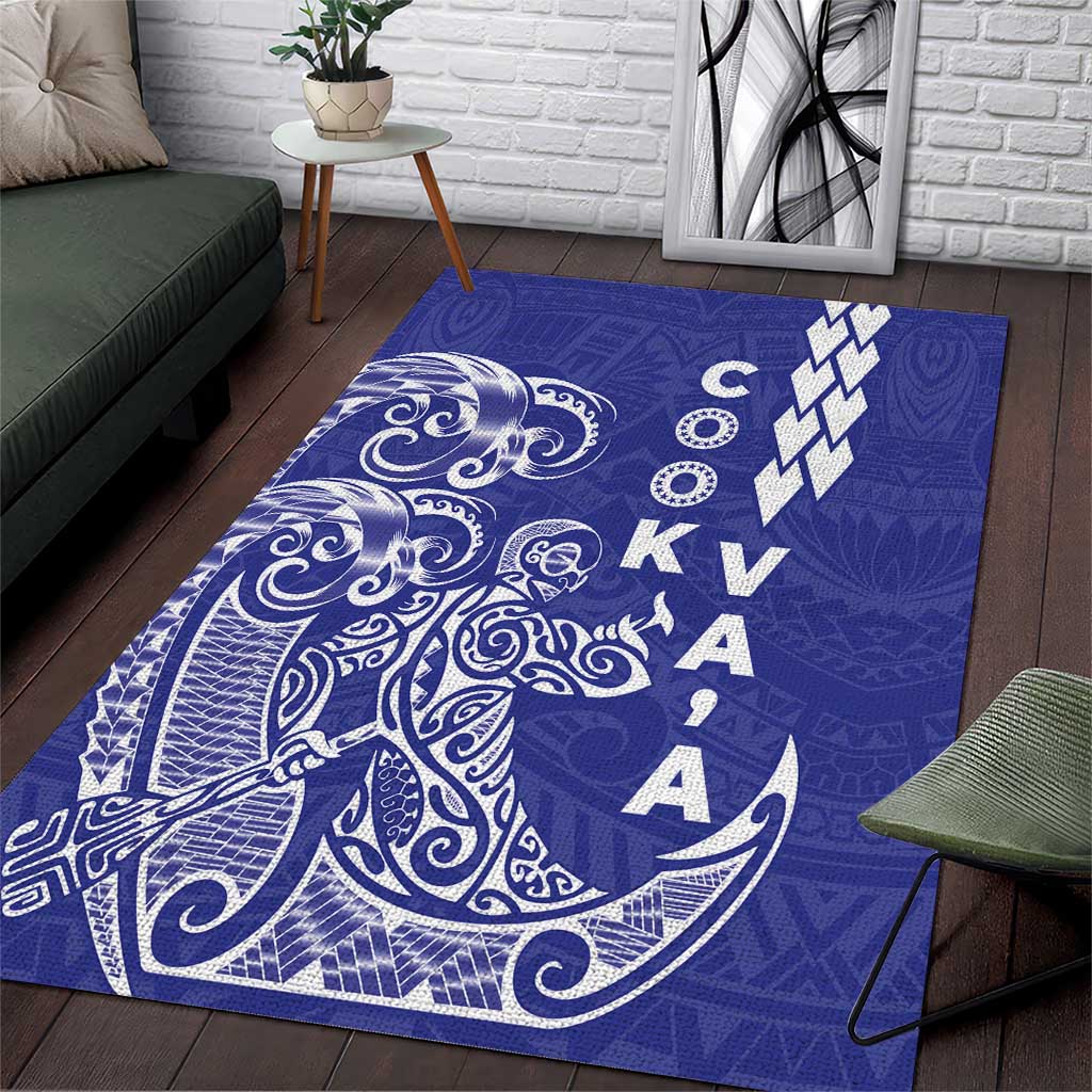 Cook Islands Vaa Polynesian Art Tattoo Area Rug Blue Color