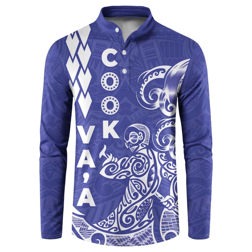 Cook Islands Va'a Polynesian Art Tattoo Button Sweatshirt Blue Color LT03 Blue - Polynesian Pride