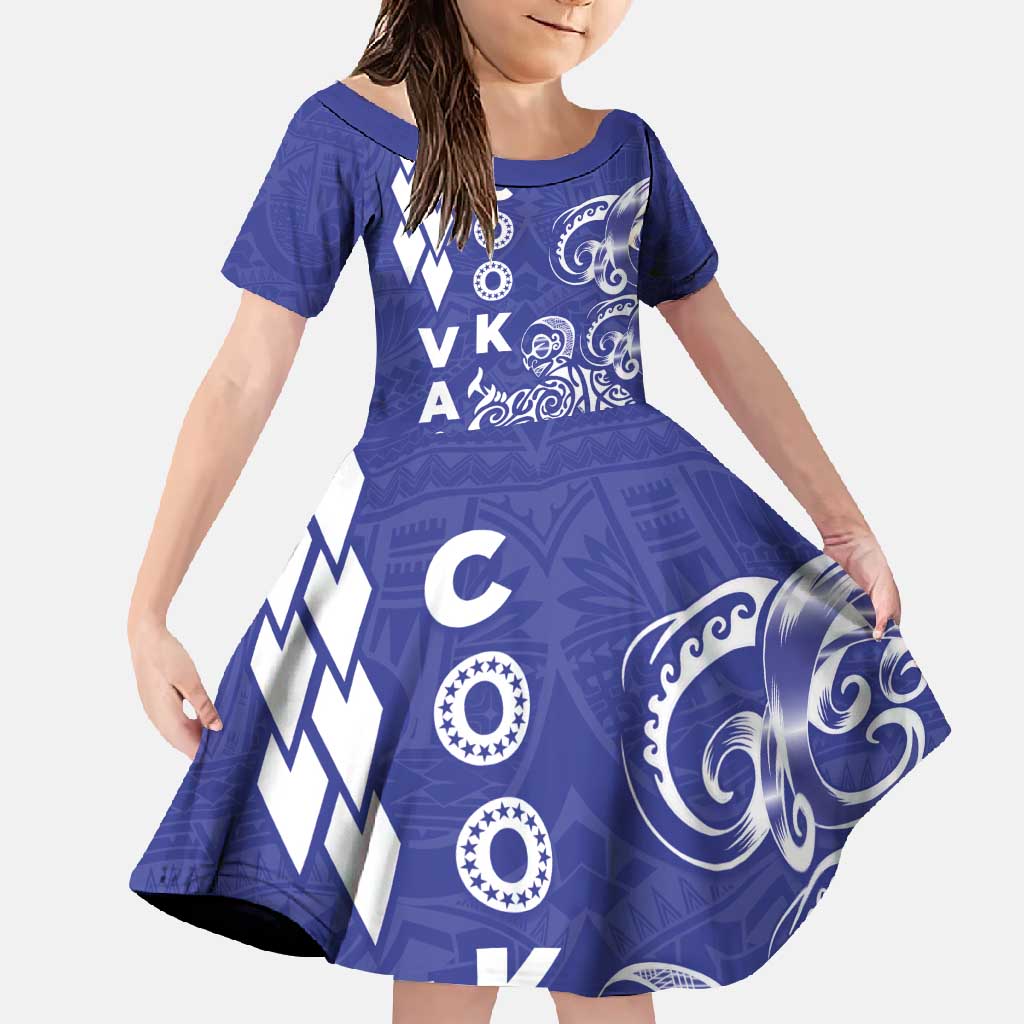 Cook Islands Vaa Polynesian Art Tattoo Family Matching Summer Maxi Dress and Hawaiian Shirt Blue Color