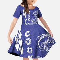 Cook Islands Vaa Polynesian Art Tattoo Family Matching Tank Maxi Dress and Hawaiian Shirt Blue Color