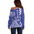 Cook Islands Vaa Polynesian Art Tattoo Off Shoulder Sweater Blue Color