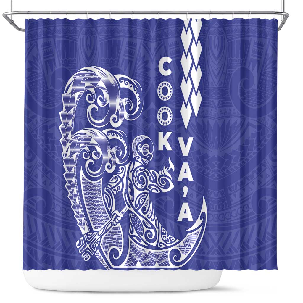 Cook Islands Va'a Polynesian Art Tattoo Shower Curtain Blue Color LT03 Blue - Polynesian Pride