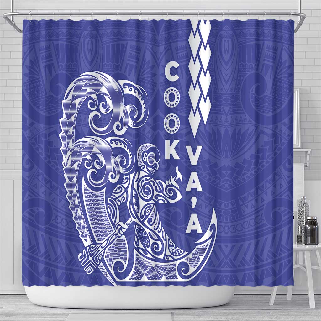 Cook Islands Va'a Polynesian Art Tattoo Shower Curtain Blue Color LT03 - Polynesian Pride