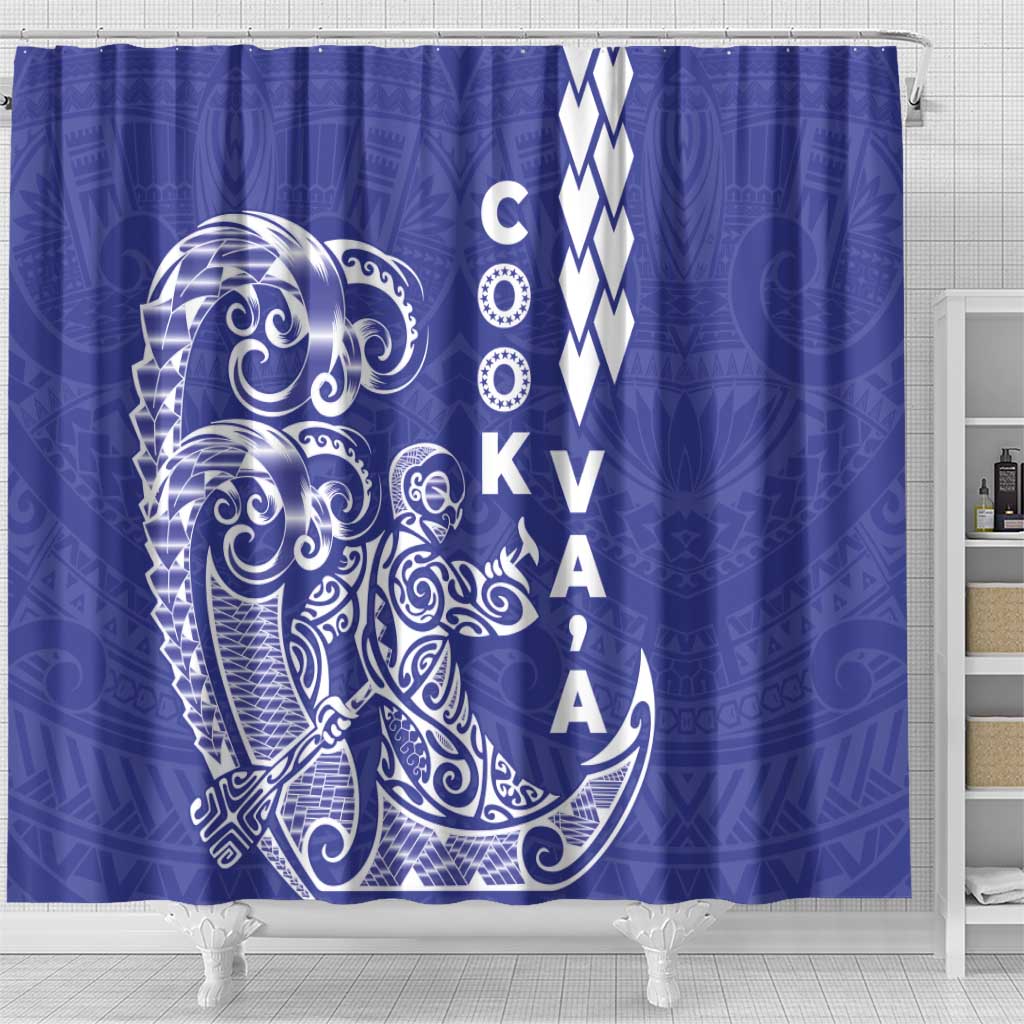 Cook Islands Va'a Polynesian Art Tattoo Shower Curtain Blue Color LT03 - Polynesian Pride