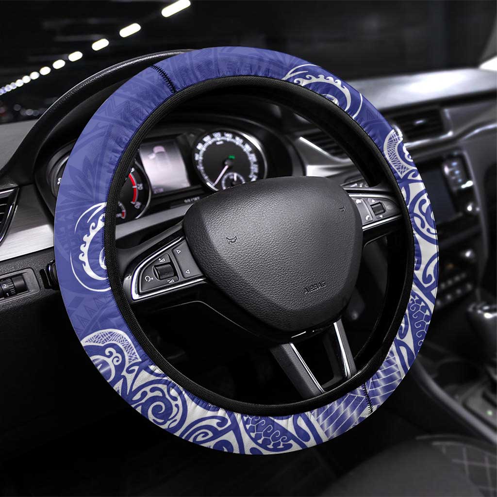 Cook Islands Vaa Polynesian Art Tattoo Steering Wheel Cover Blue Color