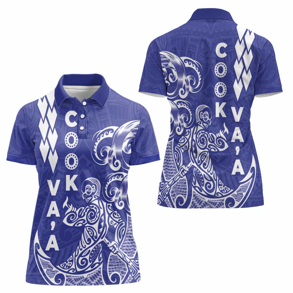 Cook Islands Vaa Polynesian Art Tattoo Women Polo Shirt Blue Color