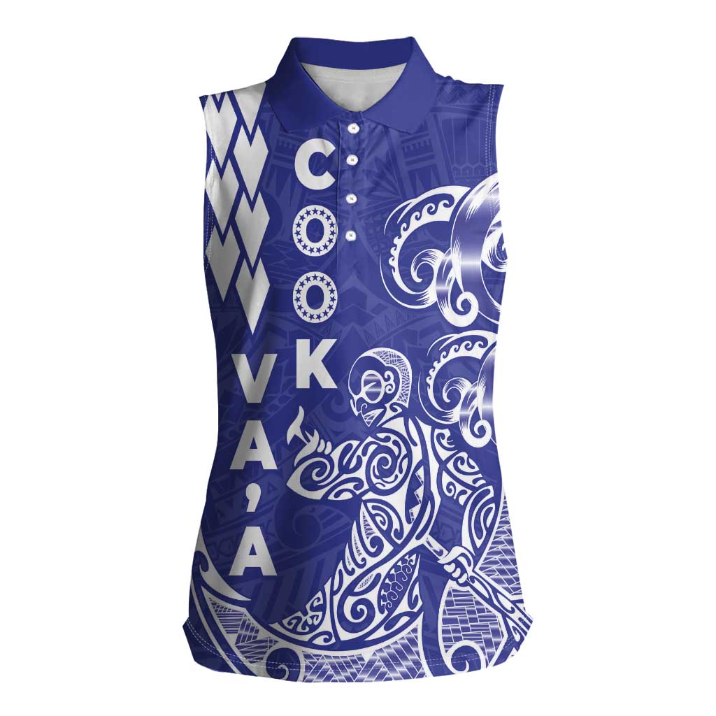 Cook Islands Va'a Polynesian Art Tattoo Women Sleeveless Polo Shirt Blue Color LT03 Female Blue - Polynesian Pride