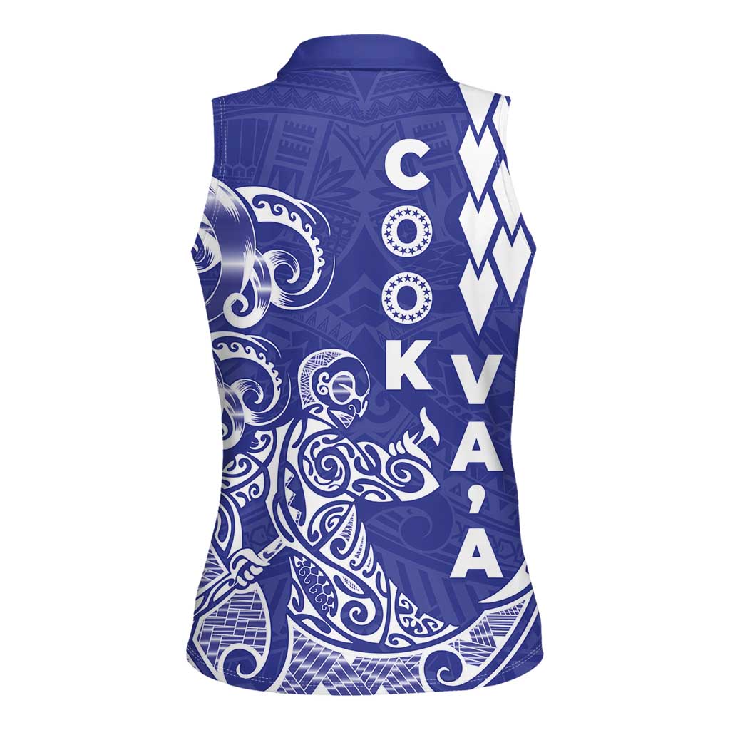 Cook Islands Va'a Polynesian Art Tattoo Women Sleeveless Polo Shirt Blue Color LT03 - Polynesian Pride