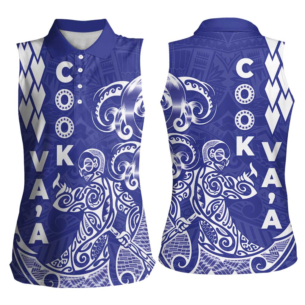 Cook Islands Va'a Polynesian Art Tattoo Women Sleeveless Polo Shirt Blue Color LT03 - Polynesian Pride