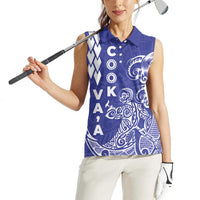 Cook Islands Va'a Polynesian Art Tattoo Women Sleeveless Polo Shirt Blue Color LT03 - Polynesian Pride