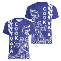 Cook Islands Va'a Polynesian Art Tattoo Women V-Neck T-Shirt Blue Color LT03 - Polynesian Pride