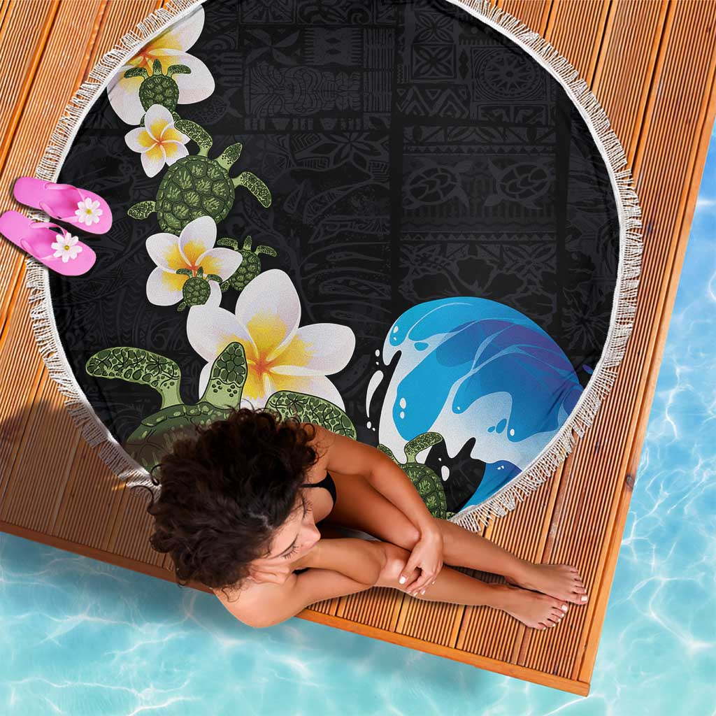 Hawaiian Plumeria and Turtle Beach Blanket with Polynesian Tribal Art Pattern Vintage Vibes