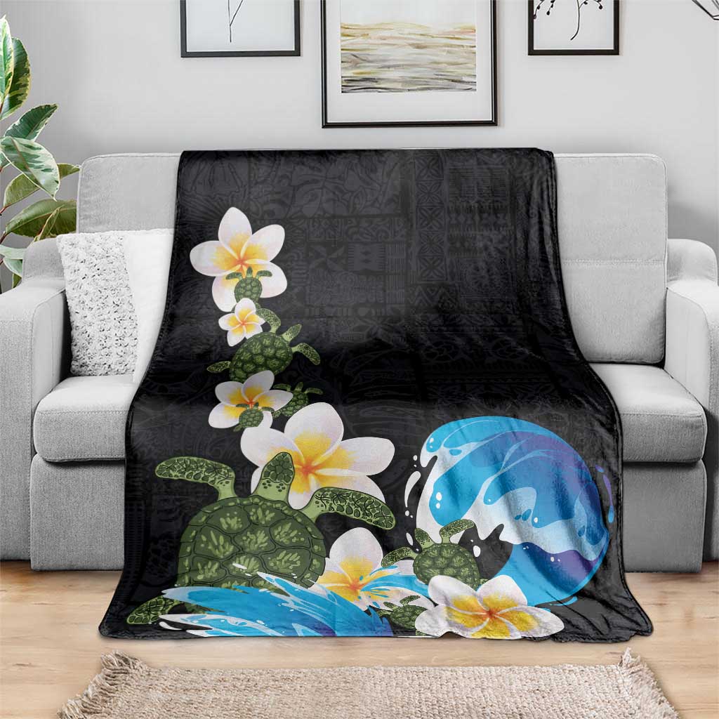Hawaiian Plumeria and Turtle Blanket with Polynesian Tribal Art Pattern Vintage Vibes