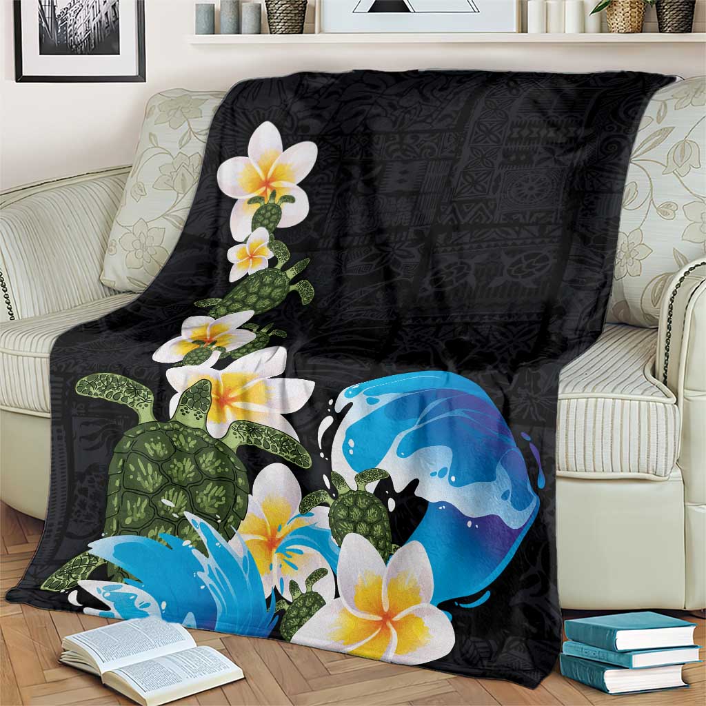 Hawaiian Plumeria and Turtle Blanket with Polynesian Tribal Art Pattern Vintage Vibes