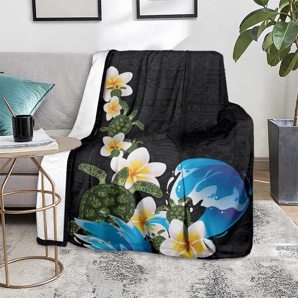 Hawaiian Plumeria and Turtle Blanket with Polynesian Tribal Art Pattern Vintage Vibes