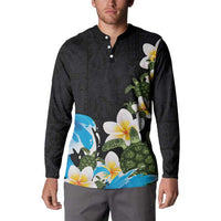 Hawaiian Plumeria and Turtle Button Sweatshirt with Polynesian Tribal Art Pattern Vintage Vibes