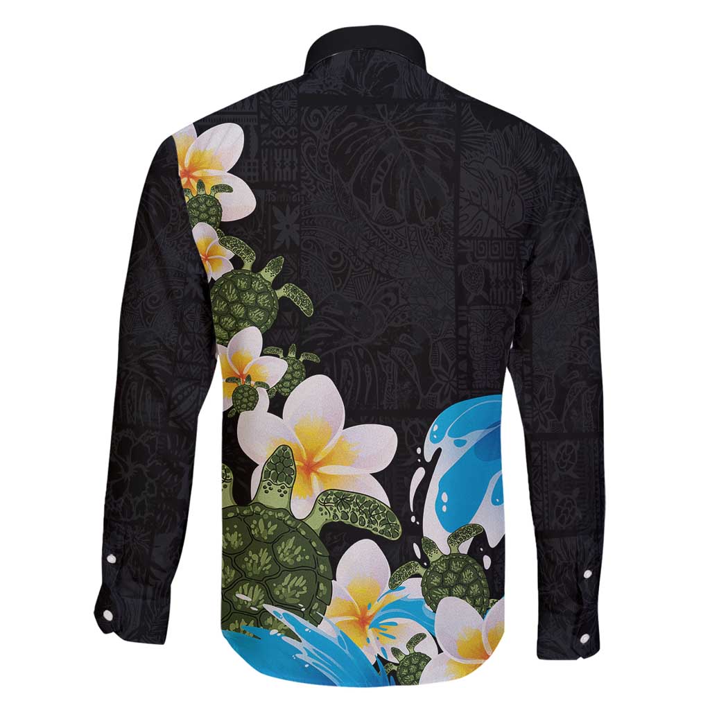 Hawaiian Plumeria and Turtle Family Matching Long Sleeve Bodycon Dress and Hawaiian Shirt with Polynesian Tribal Art Pattern Vintage Vibes LT03 - Polynesian Pride