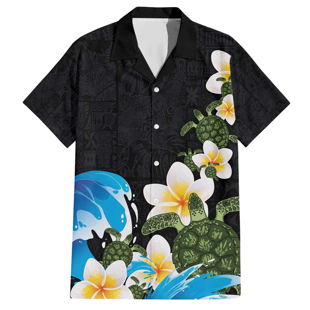 Hawaiian Plumeria and Turtle Hawaiian Shirt with Polynesian Tribal Art Pattern Vintage Vibes