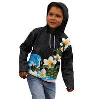 Hawaiian Plumeria and Turtle Kid Hoodie with Polynesian Tribal Art Pattern Vintage Vibes