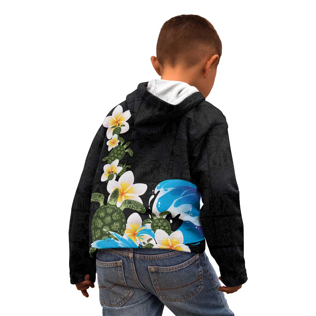 Hawaiian Plumeria and Turtle Kid Hoodie with Polynesian Tribal Art Pattern Vintage Vibes