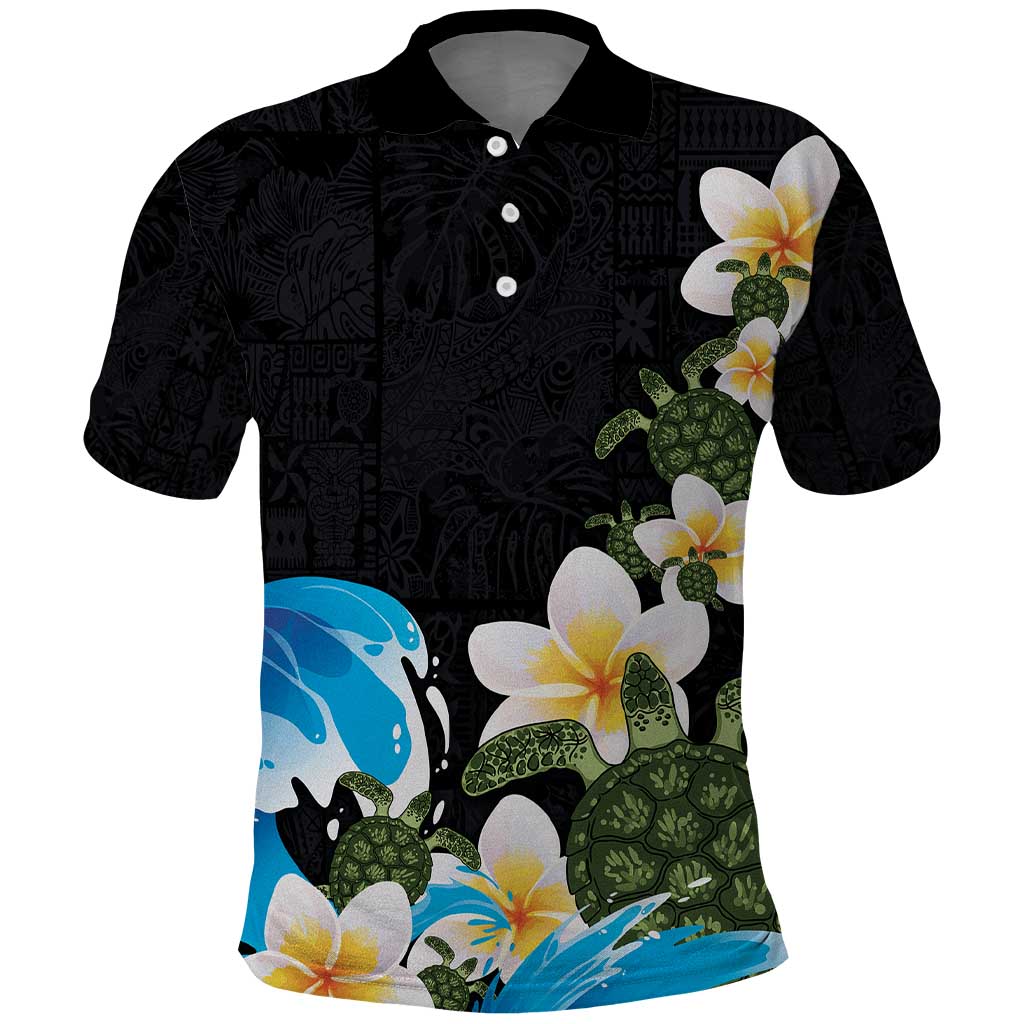 Hawaiian Plumeria and Turtle Polo Shirt with Polynesian Tribal Art Pattern Vintage Vibes