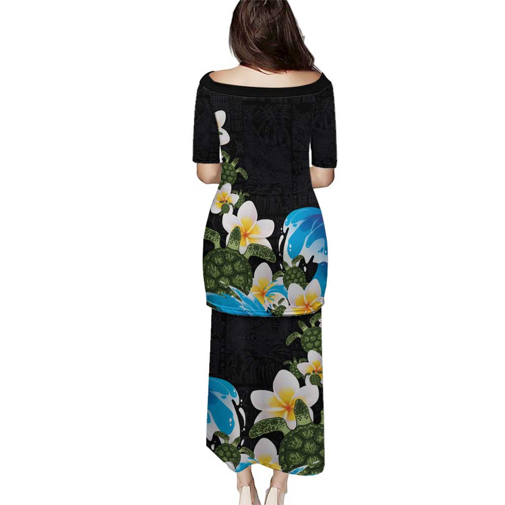 Hawaiian Plumeria and Turtle Puletasi with Polynesian Tribal Art Pattern Vintage Vibes