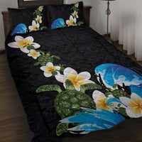 Hawaiian Plumeria and Turtle Quilt Bed Set with Polynesian Tribal Art Pattern Vintage Vibes LT03 Black - Polynesian Pride