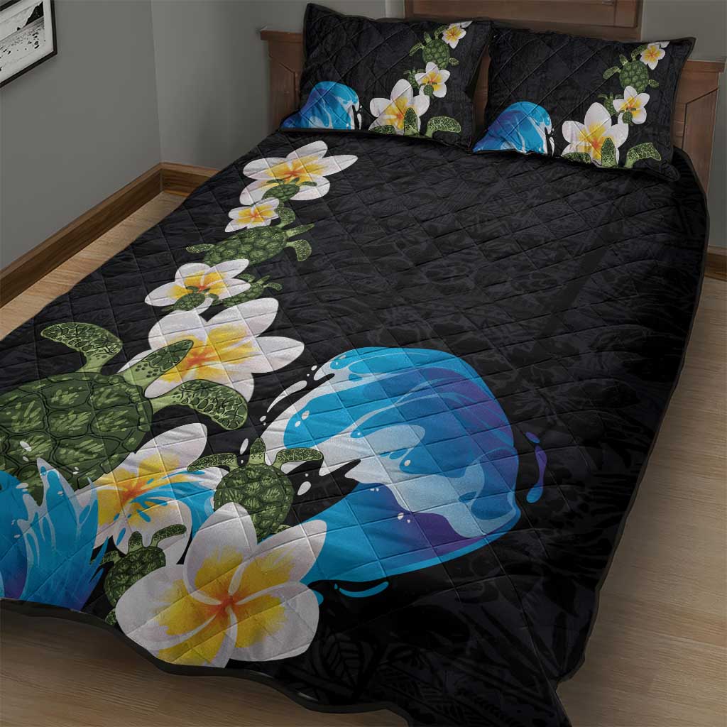 Hawaiian Plumeria and Turtle Quilt Bed Set with Polynesian Tribal Art Pattern Vintage Vibes LT03 - Polynesian Pride