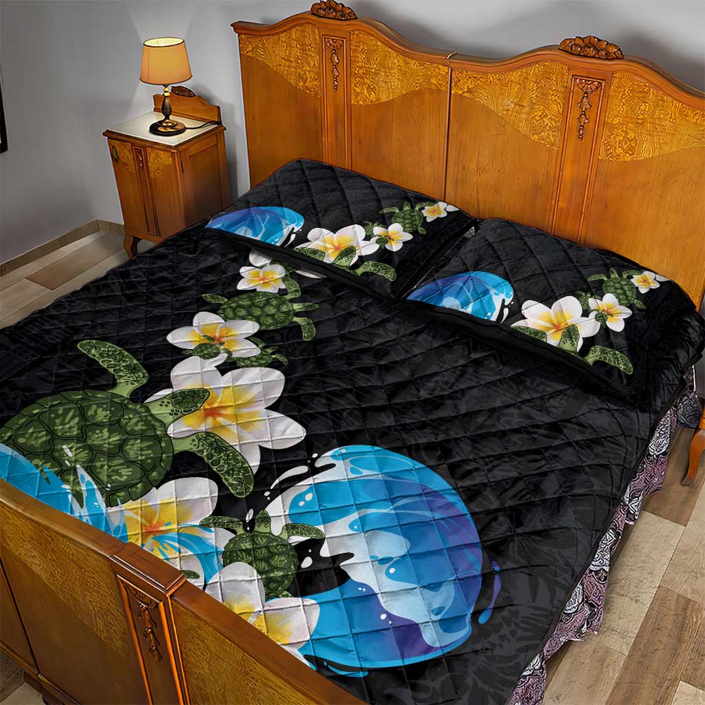 Hawaiian Plumeria and Turtle Quilt Bed Set with Polynesian Tribal Art Pattern Vintage Vibes LT03 - Polynesian Pride