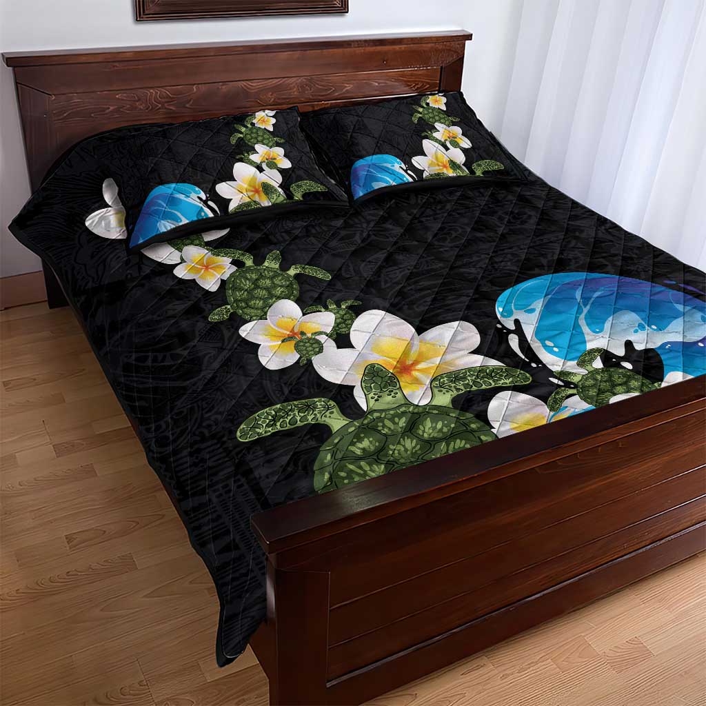 Hawaiian Plumeria and Turtle Quilt Bed Set with Polynesian Tribal Art Pattern Vintage Vibes LT03 - Polynesian Pride