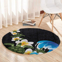 Hawaiian Plumeria and Turtle Round Carpet with Polynesian Tribal Art Pattern Vintage Vibes