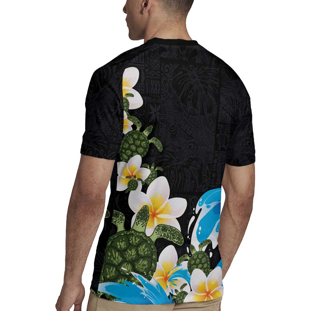 Hawaiian Plumeria and Turtle Rugby Jersey with Polynesian Tribal Art Pattern Vintage Vibes LT03 - Polynesian Pride